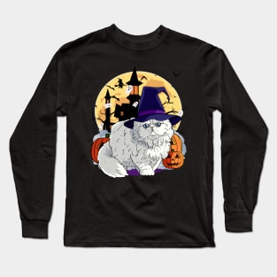 Persian Cat Funny Halloween Witch Pumpkin Long Sleeve T-Shirt